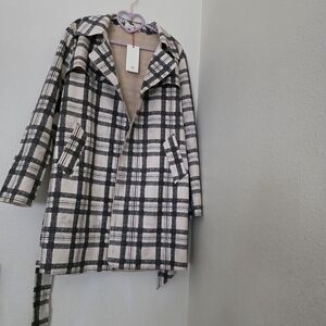 Solitaire Black and Cream Plaid Trench Coat